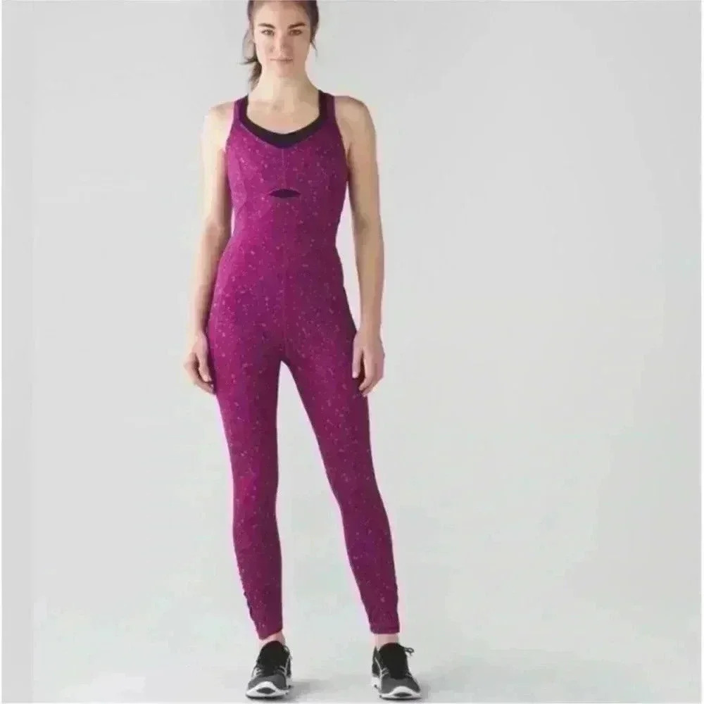 Lululemon Purr-suit Onesie Paradise Geo Regal Plum Multi purple jumpsuit